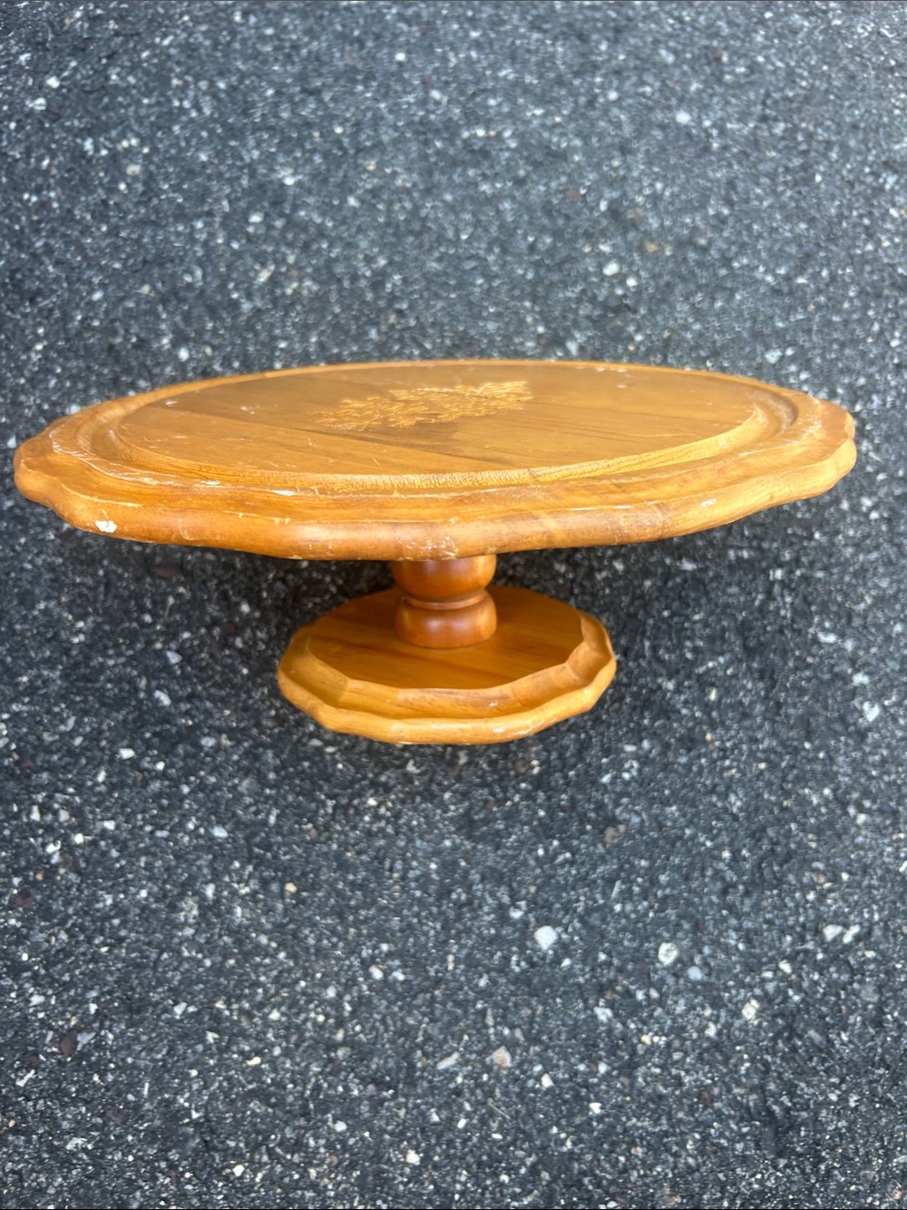 Vintage wood pedestal cake plate. Vintage used condition.